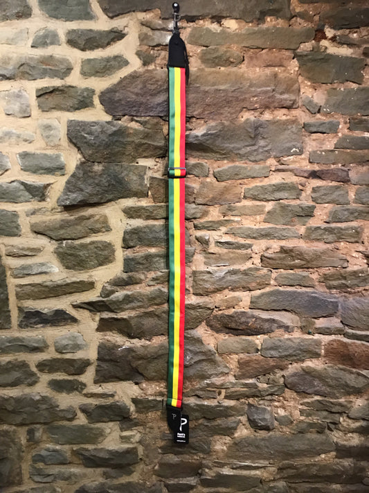 Perri’s Leathers 2” green, yellow, and red Rasta guitar strap